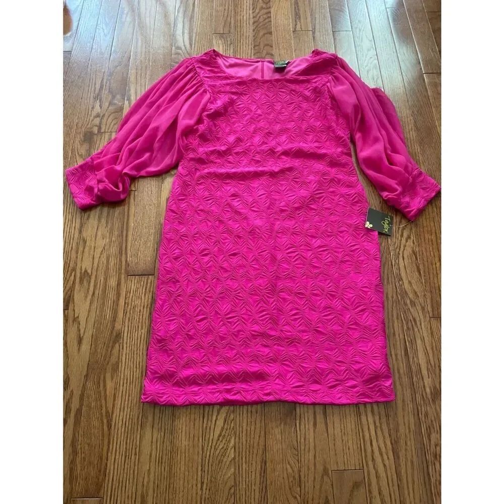 Taylor Fuschia Long Sleeve Dress Women’s Sz 12 NWT